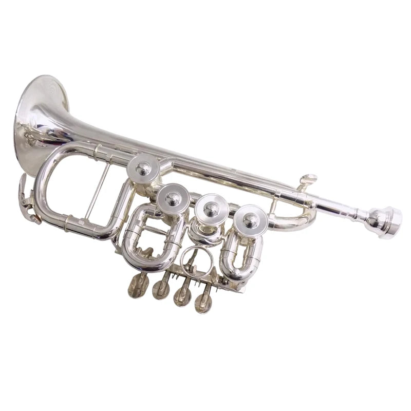 Musical Instruments Rotary Trumpet B Flat with Extra Cupronickel Leadpipe Silver Plated Yellow Brass with Case Mouthpiece