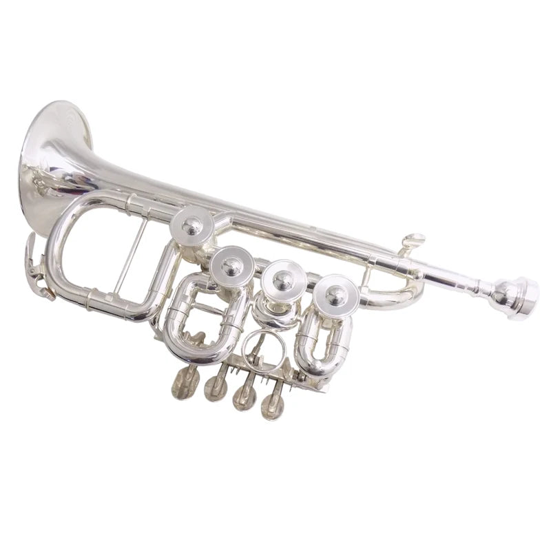 Musical Instruments Rotary Trumpet B Flat with Extra Cupronickel Leadpipe Silver Plated Yellow Brass with Case Mouthpiece