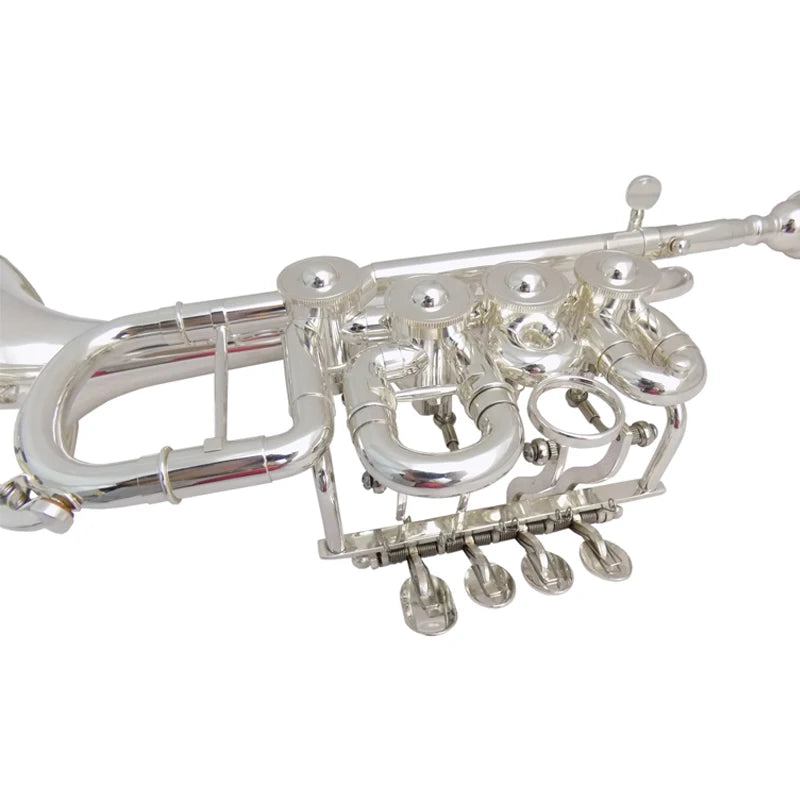 Musical Instruments Rotary Trumpet B Flat with Extra Cupronickel Leadpipe Silver Plated Yellow Brass with Case Mouthpiece