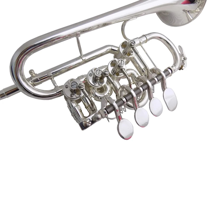 Musical Instruments Rotary Trumpet B Flat with Extra Cupronickel Leadpipe Silver Plated Yellow Brass with Case Mouthpiece
