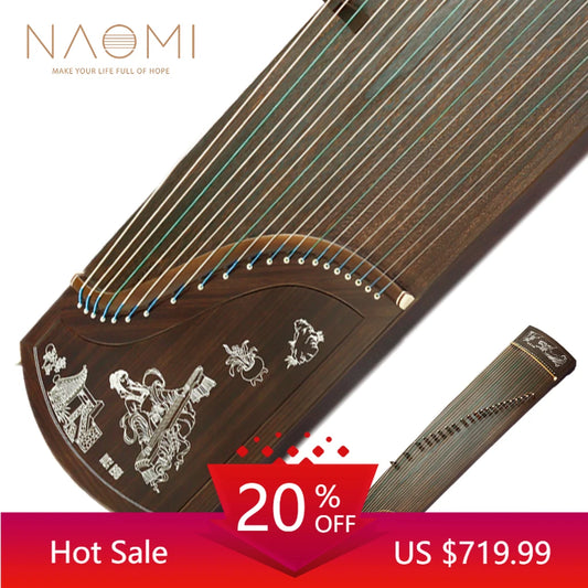 NAOMI 21 Strings Chinese Zither High Grade Black Sandalwood Guzheng Instrument W/ Guzheng Nails Strings Bridges Stands Bag