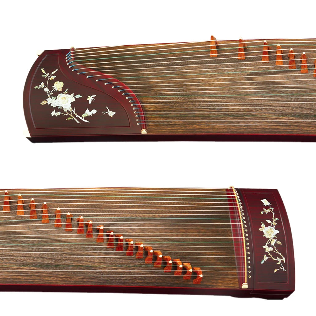 NAOMI Advanced Peony Carved Rosy Sandalwood Guzgeng Instrument Chinese Zither With Full Accessories Nails+Strings+Stands+Bag
