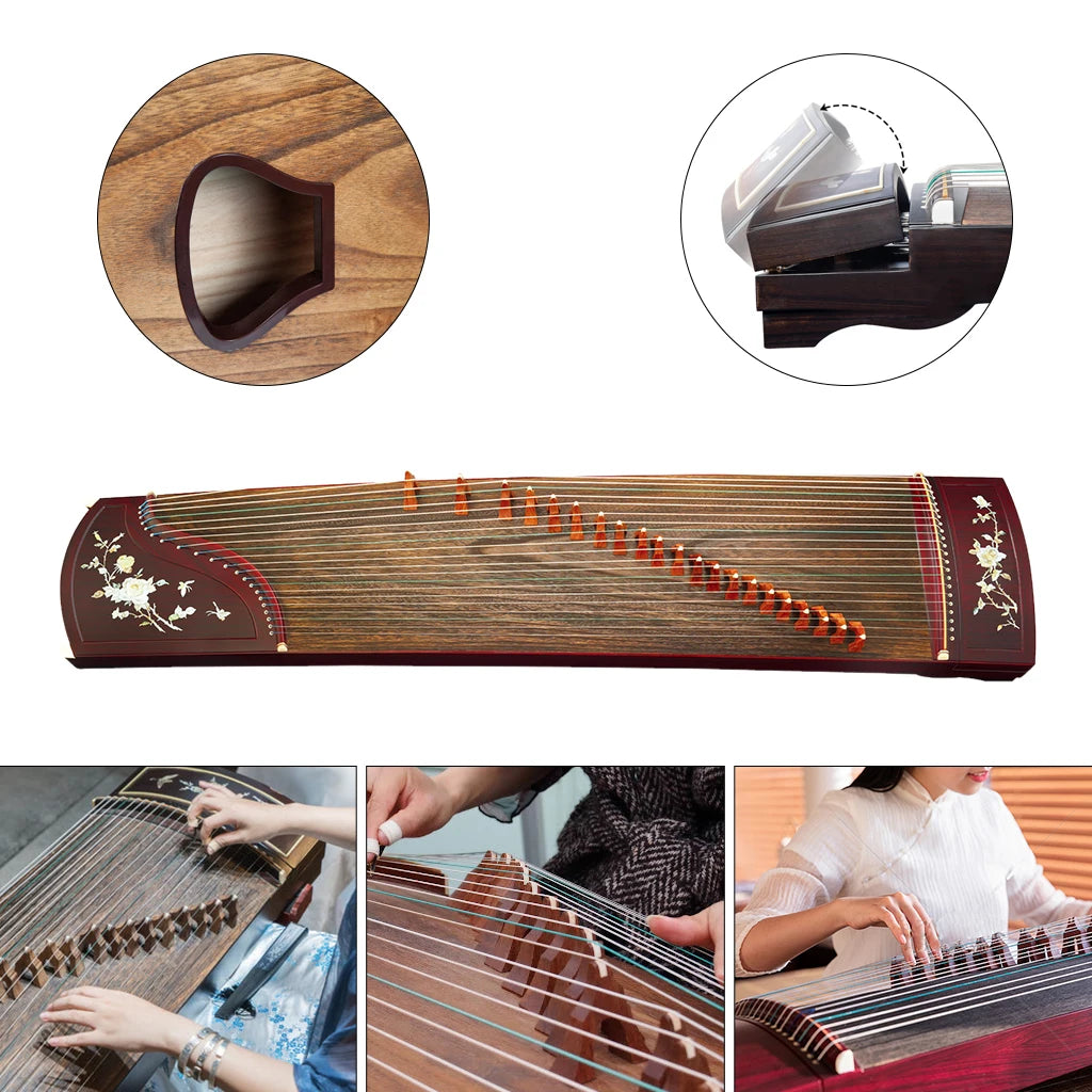 NAOMI Advanced Peony Carved Rosy Sandalwood Guzgeng Instrument Chinese Zither With Full Accessories Nails+Strings+Stands+Bag