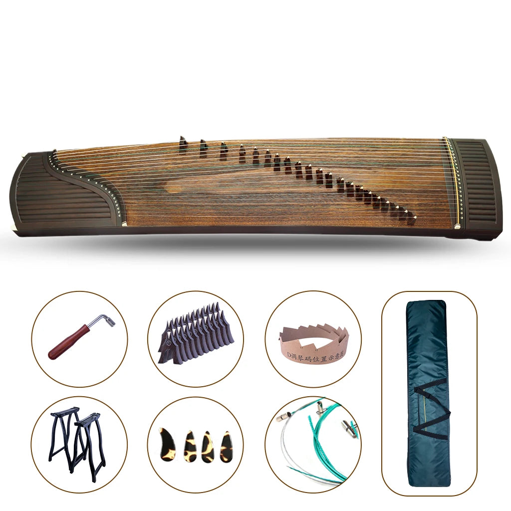 NAOMI Traditional Chinese Zither Instrument 21 Strings Guzheng Balck Sandalwood Set w/Guzheng Bridges Strings Nails Stands Bag
