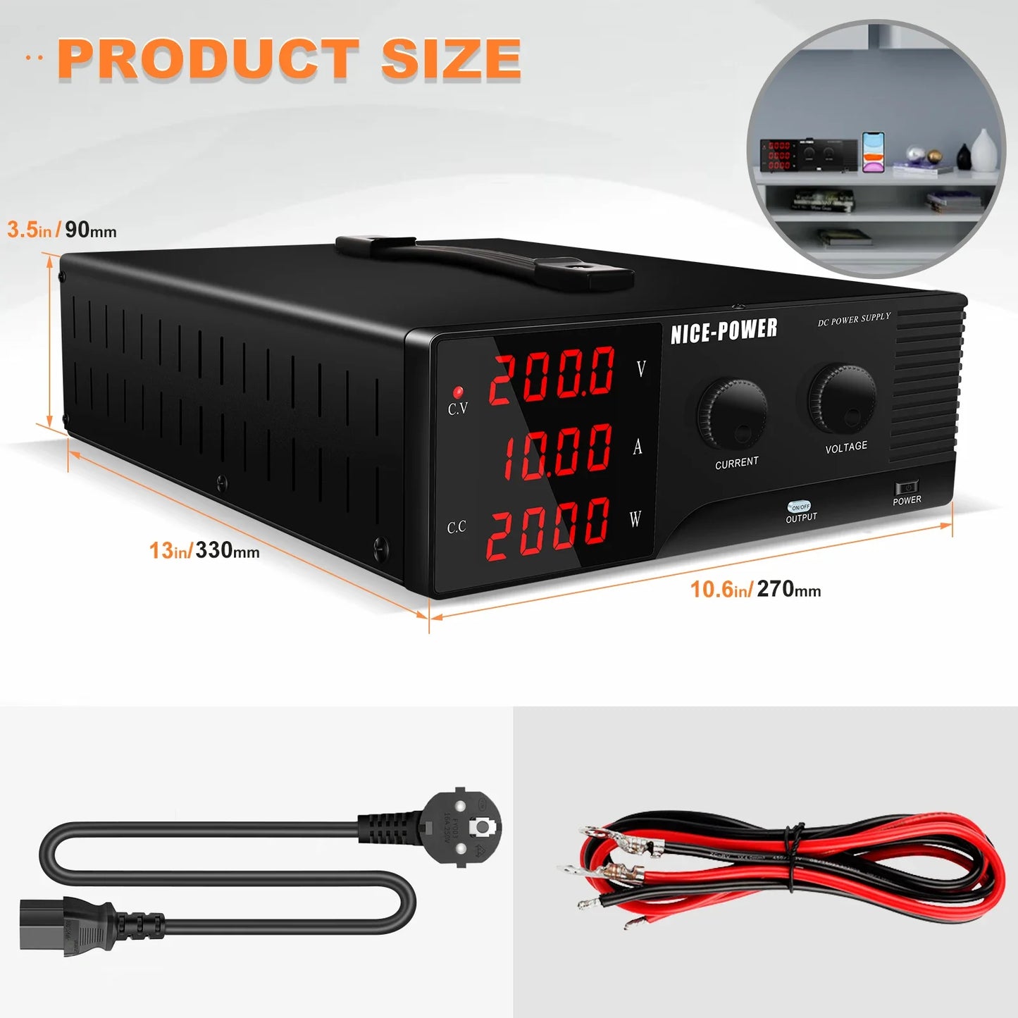 NICE-POWER R-SPS20010 200V 10A 2000W Digital Voltage Regulator Adjustable High Power Output DC Power Supply Appliance Repair