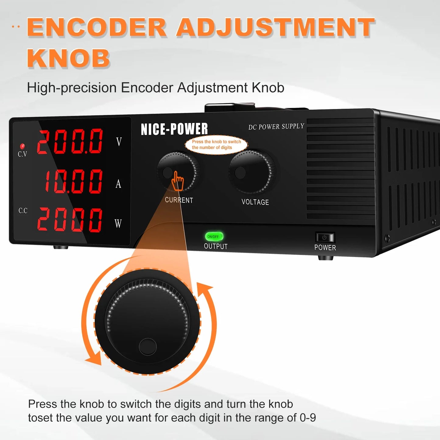 NICE-POWER R-SPS20010 200V 10A 2000W Digital Voltage Regulator Adjustable High Power Output DC Power Supply Appliance Repair