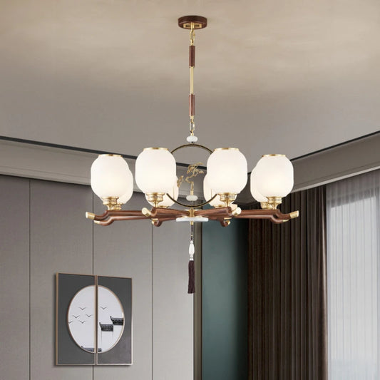 New Chinese-Style Chandelier Lamp in the Living Room Chinese Style Elegant Restaurant Villa Lamp Black Walnut Chandeliers