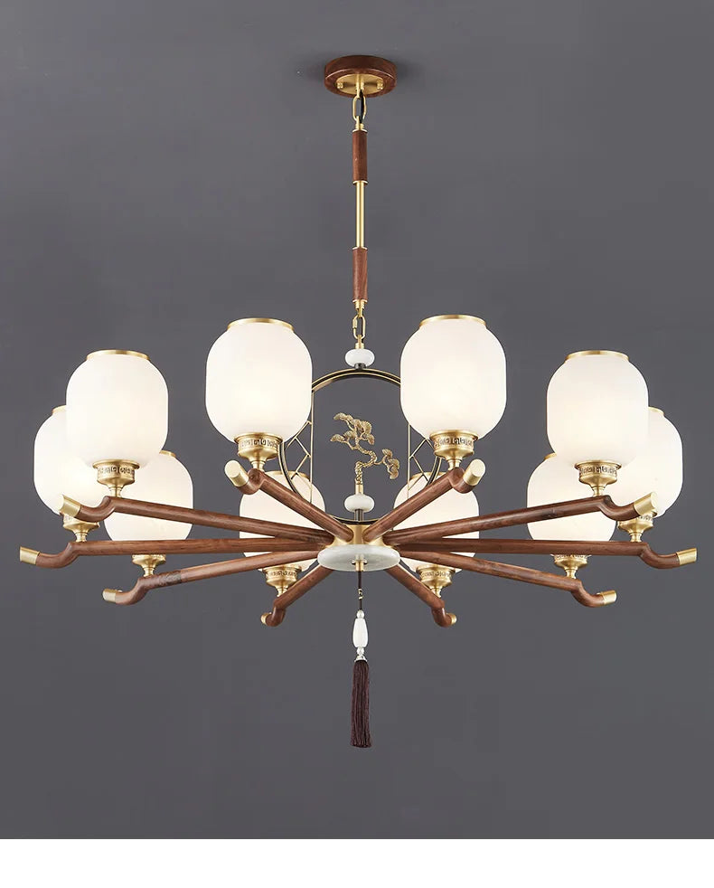 New Chinese-Style Chandelier Lamp in the Living Room Chinese Style Elegant Restaurant Villa Lamp Black Walnut Chandeliers