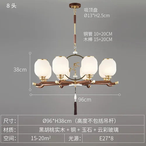 New Chinese-Style Chandelier Lamp in the Living Room Chinese Style Elegant Restaurant Villa Lamp Black Walnut Chandeliers