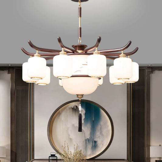New Chinese-Style Chandelier Lamp in the Living Room High-End Ebony Duplex Villa Atmospheric Solid Wood Restaurant Lamps