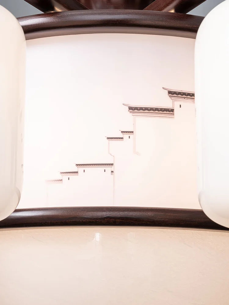 New Chinese-Style Chandelier Lamp in the Living Room High-End Ebony Duplex Villa Atmospheric Solid Wood Restaurant Lamps