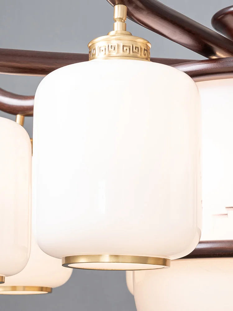 New Chinese-Style Chandelier Lamp in the Living Room High-End Ebony Duplex Villa Atmospheric Solid Wood Restaurant Lamps