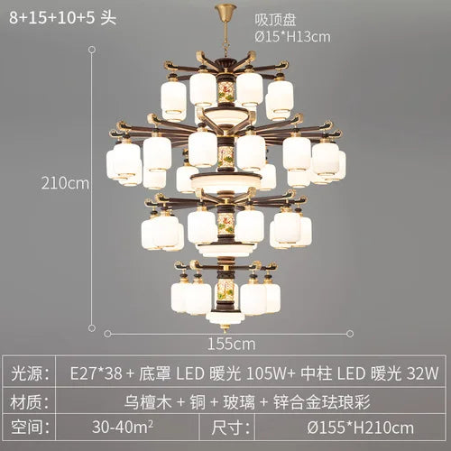 New Chinese-Style Chandelier Lamp in the Living Room Zen Chinese Style Restaurant Lamps Villa Duplex Building Chandelier