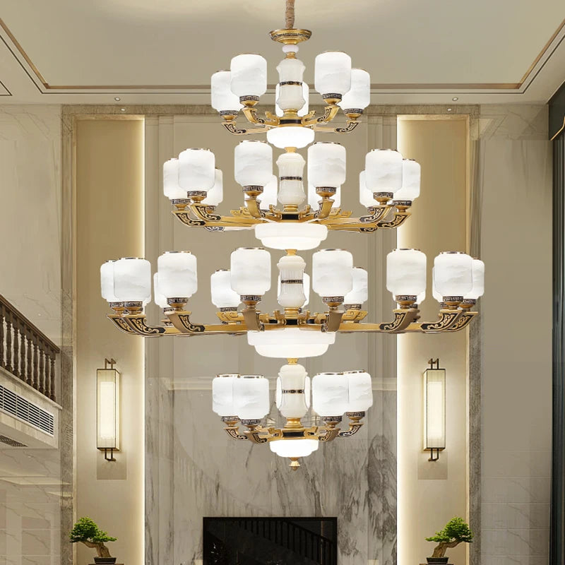 New Chinese Style Large Chandelier Duplex Building Living Room Lamp Sales Department Staircase Lamp Hotel Hall Villa Chandeliers