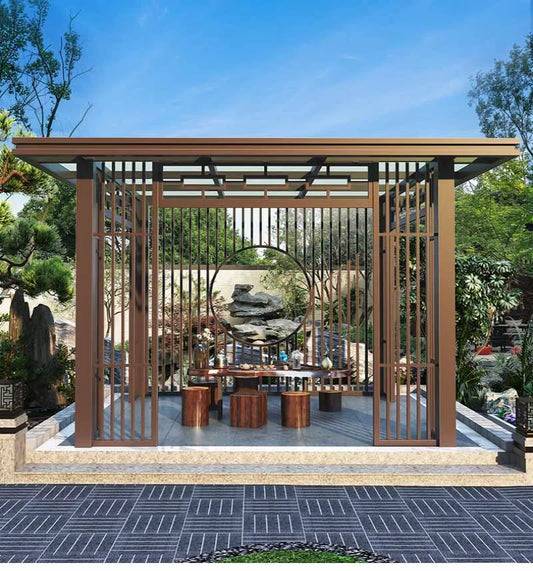 New Chinese style Sunshine House Villa Garden Outdoor Metal Pavilion Electric Sunshade Shed