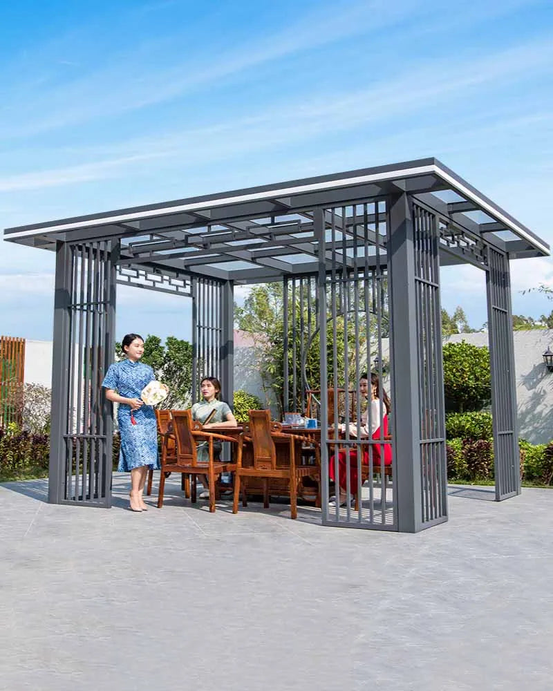 New Chinese style Sunshine House Villa Garden Outdoor Metal Pavilion Electric Sunshade Shed