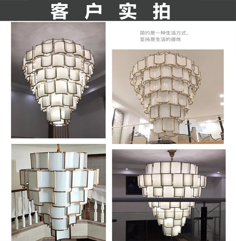 New Chinese style duplex building imitation marble chandelier Chinese style simple luxury villa living room staircase lamp