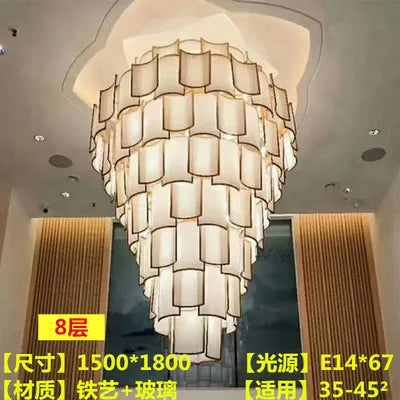 New Chinese style duplex building imitation marble chandelier Chinese style simple luxury villa living room staircase lamp