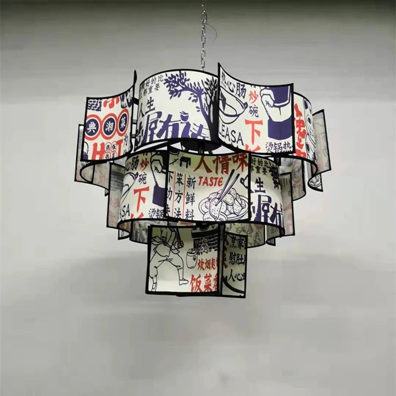 New Chinese style duplex building imitation marble chandelier Chinese style simple luxury villa living room staircase lamp