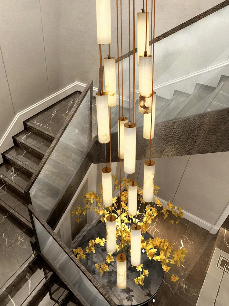 New Chinese style stairwell Nordic simple all-copper building middle-floor hotel villa model room marble chandelier