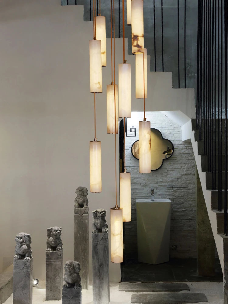 New Chinese style stairwell Nordic simple all-copper building middle-floor hotel villa model room marble chandelier