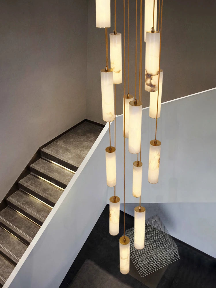 New Chinese style stairwell Nordic simple all-copper building middle-floor hotel villa model room marble chandelier