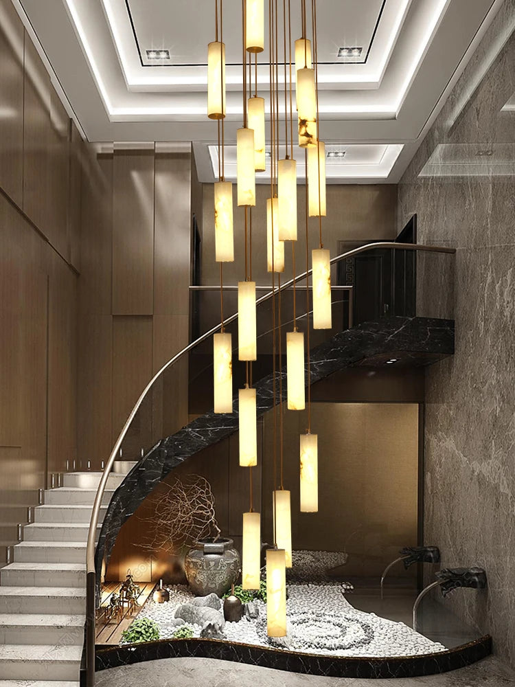 New Chinese style stairwell Nordic simple all-copper building middle-floor hotel villa model room marble chandelier