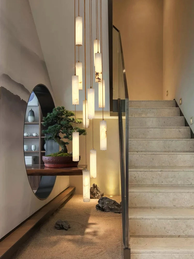 New Chinese style stairwell Nordic simple all-copper building middle-floor hotel villa model room marble chandelier