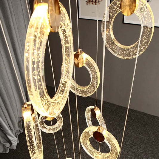 New Circle Led Chandeliers Villa Living Room Stair Light Loft Crystal Hanging Lamp Home Decor Bedroom Dining Interior Lighting