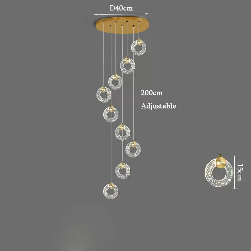 New Circle Led Chandeliers Villa Living Room Stair Light Loft Crystal Hanging Lamp Home Decor Bedroom Dining Interior Lighting