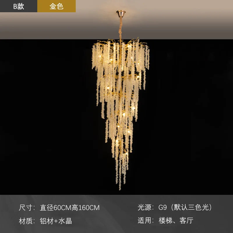 New Luxury Duplex Stair Crystal Chandelier Lighting Living Room Project Villa Hall Hollow French Lamps Manufacturers Wholesale