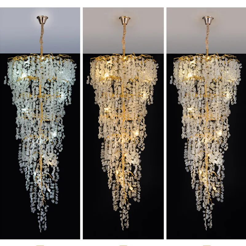 New Luxury Duplex Stair Crystal Chandelier Lighting Living Room Project Villa Hall Hollow French Lamps Manufacturers Wholesale