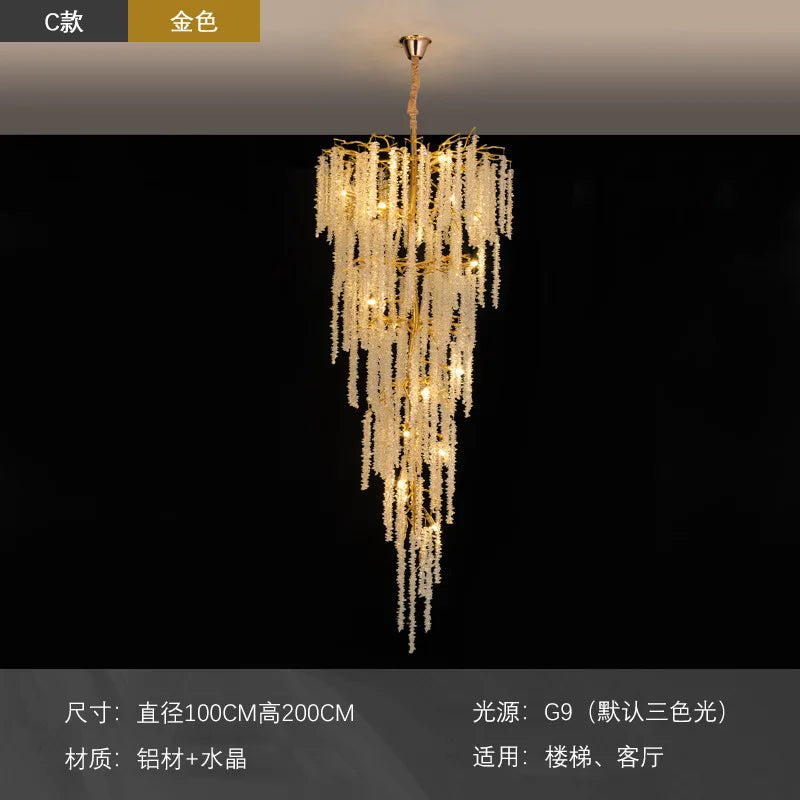 New Luxury Duplex Stair Crystal Chandelier Lighting Living Room Project Villa Hall Hollow French Lamps Manufacturers Wholesale