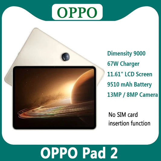 New OPPO Pad 2 Tablet Dimensity 9000 144Hz 11.61" LCD Screen 67W 9510 mAh Battery 13MP / 8MP Andrdid 13