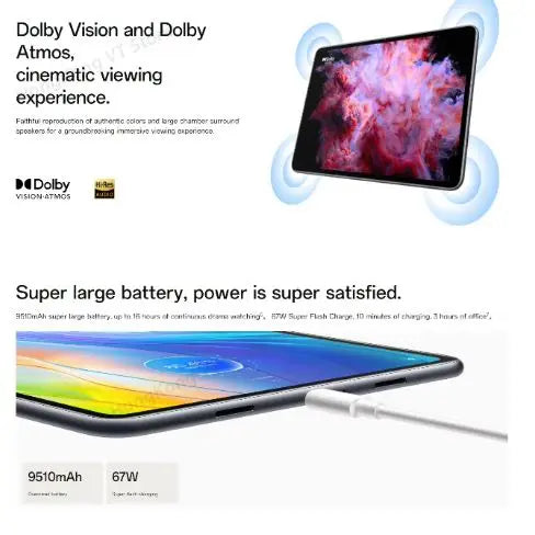 New OPPO Pad 2 Tablet Dimensity 9000 144Hz 11.61" LCD Screen 67W 9510 mAh Battery 13MP / 8MP Andrdid 13