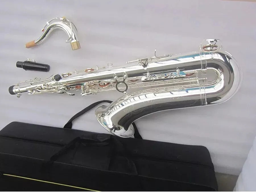MMOOKA New Tenor Saxophone, Surface Silver Plated Bb Sax With Bakelite Mouthpiece&Case