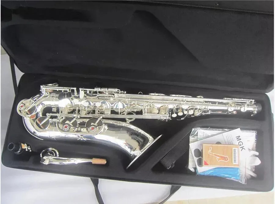 MMOOKA New Tenor Saxophone, Surface Silver Plated Bb Sax With Bakelite Mouthpiece&Case