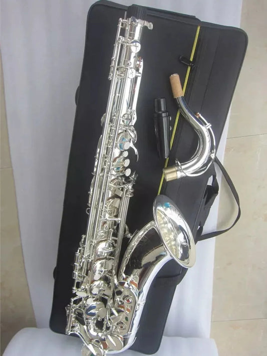 MMOOKA New Tenor Saxophone, Surface Silver Plated Bb Sax With Bakelite Mouthpiece&Case
