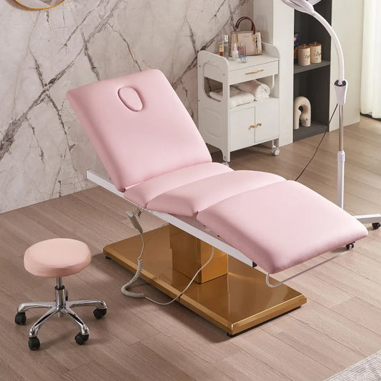 New electric beauty bed, beauty salon gold base massage bed, medical beauty facial bed, beauty eyelash tattoo bed