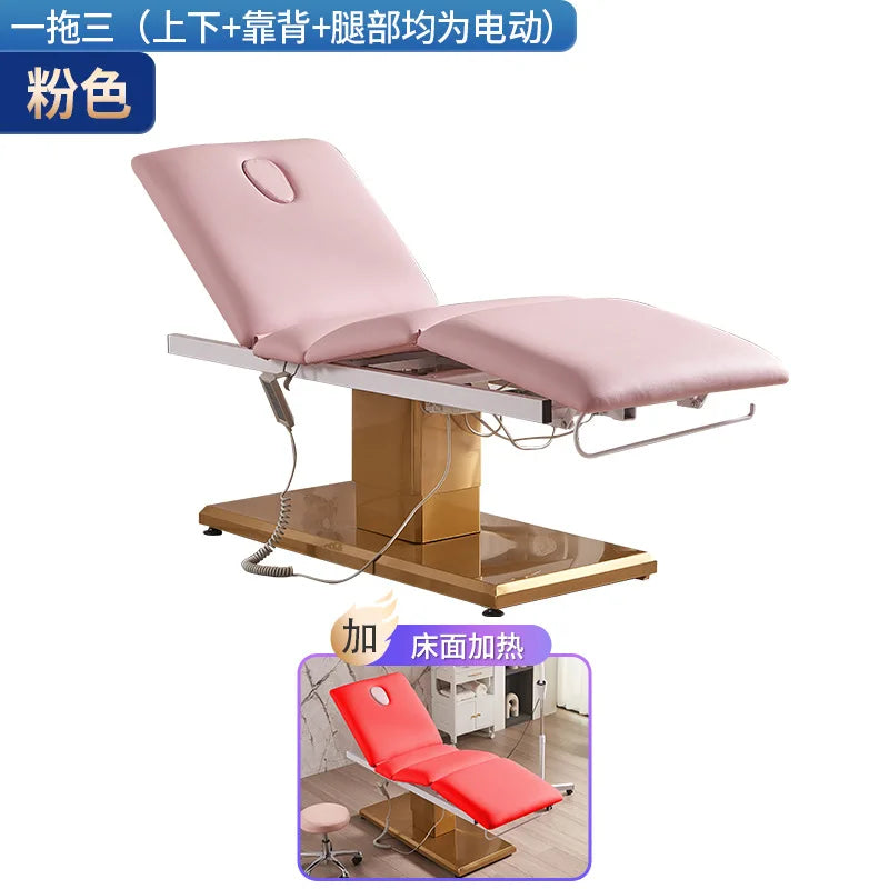 New electric beauty bed, beauty salon gold base massage bed, medical beauty facial bed, beauty eyelash tattoo bed
