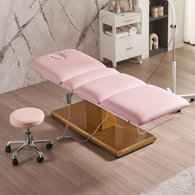 New electric beauty bed, beauty salon gold base massage bed, medical beauty facial bed, beauty eyelash tattoo bed