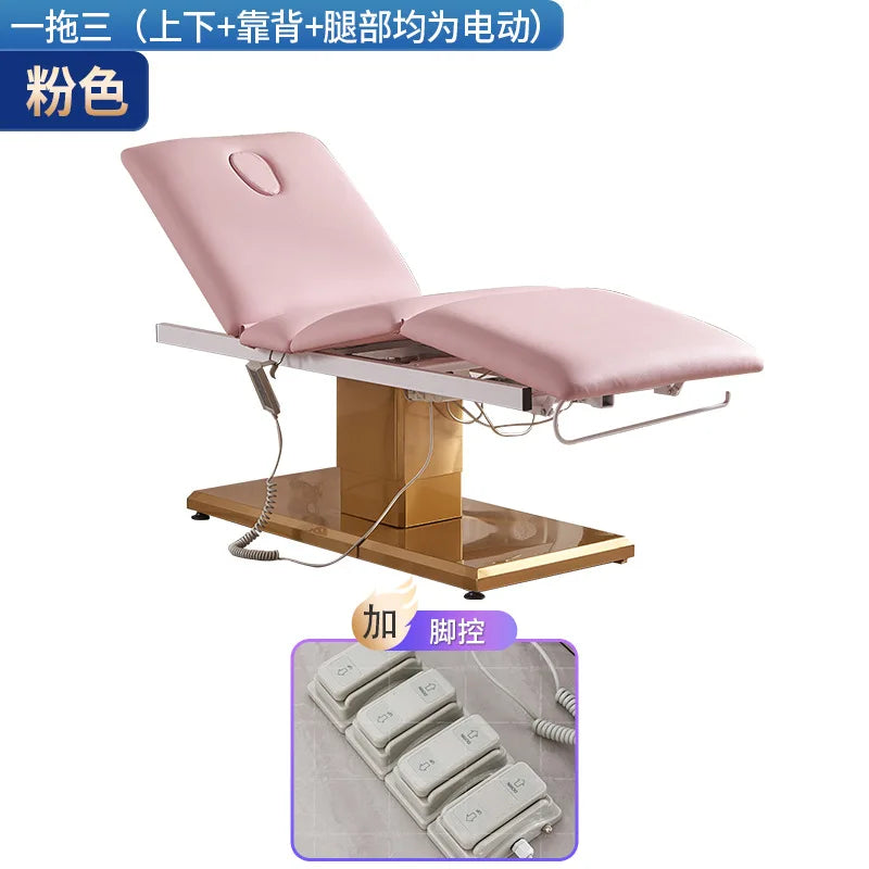 New electric beauty bed, beauty salon gold base massage bed, medical beauty facial bed, beauty eyelash tattoo bed