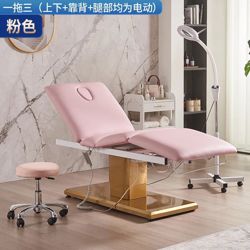 New electric beauty bed, beauty salon gold base massage bed, medical beauty facial bed, beauty eyelash tattoo bed
