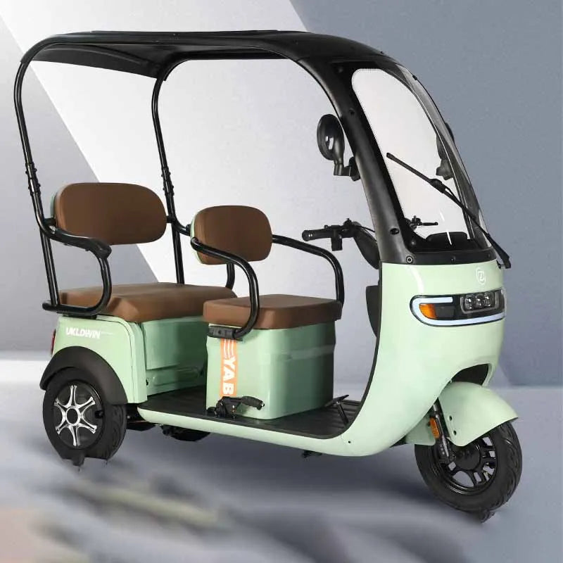 New electric tricycle with shed, leisure double row men's and women's small electric scooter with children