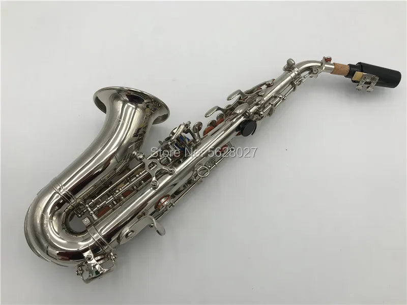 Nickel platingCarve Pattern Bb Bend Althorn Soprano Saxophone Sax Pearl White Shell Buttons Wind Instrument