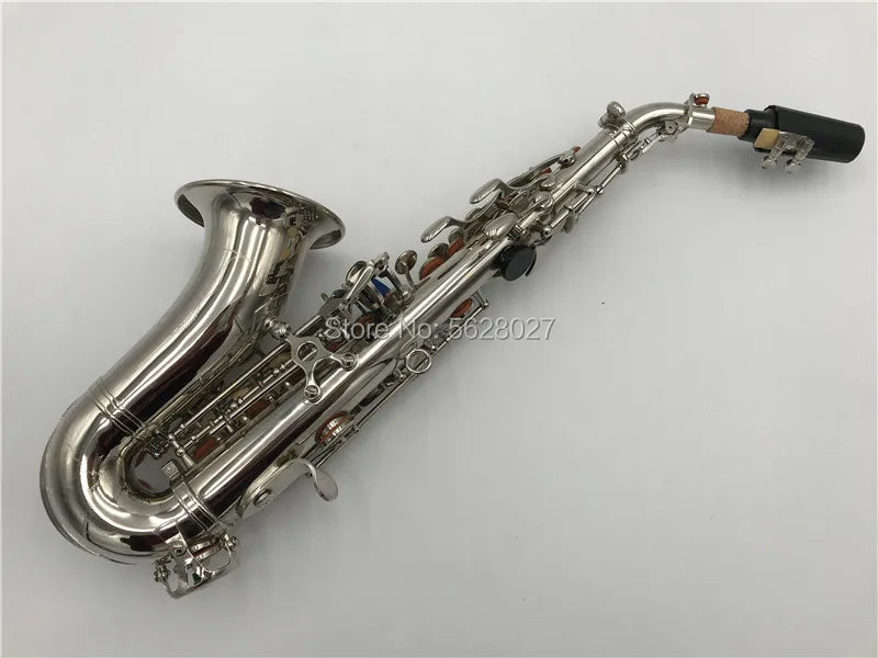 Nickel platingCarve Pattern Bb Bend Althorn Soprano Saxophone Sax Pearl White Shell Buttons Wind Instrument