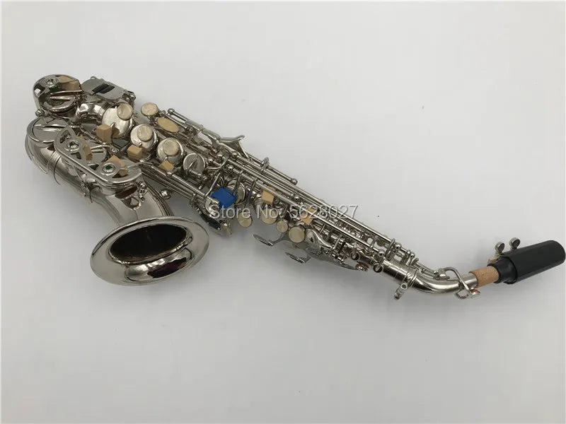 Nickel platingCarve Pattern Bb Bend Althorn Soprano Saxophone Sax Pearl White Shell Buttons Wind Instrument