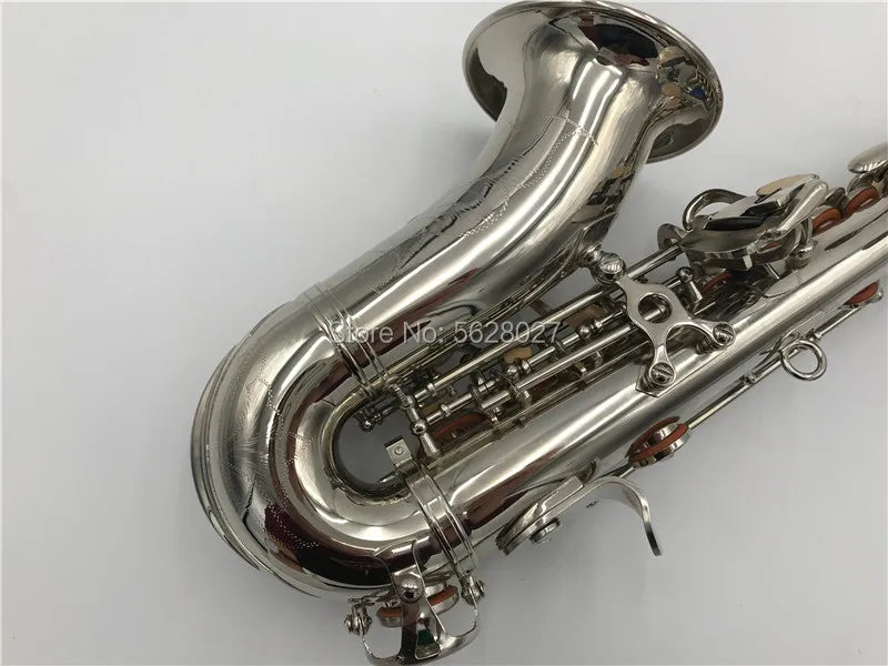 Nickel platingCarve Pattern Bb Bend Althorn Soprano Saxophone Sax Pearl White Shell Buttons Wind Instrument
