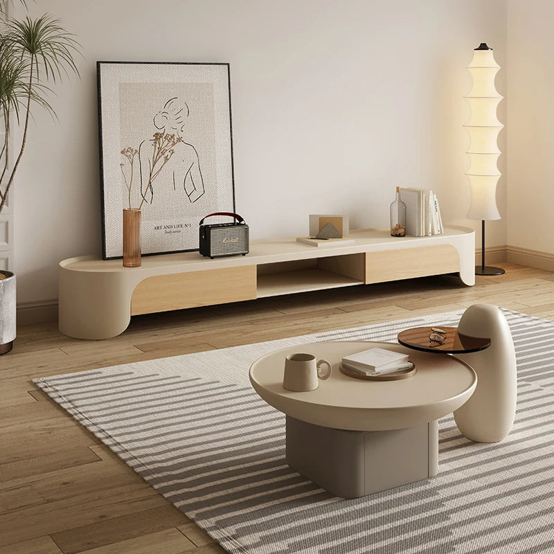 Nordic Cream Style Telescopic Tea Table TV Cabinet Combination Living Room Modern and Simple Creativity