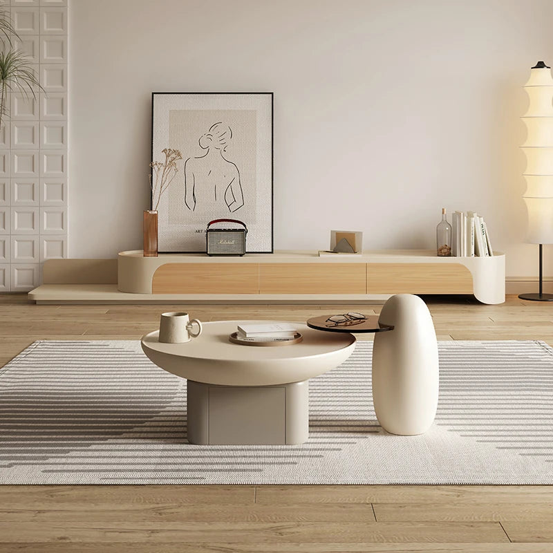 Nordic Cream Style Telescopic Tea Table TV Cabinet Combination Living Room Modern and Simple Creativity